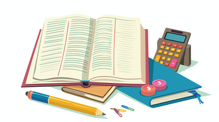 Open accounting book or ledger tables with calculator
