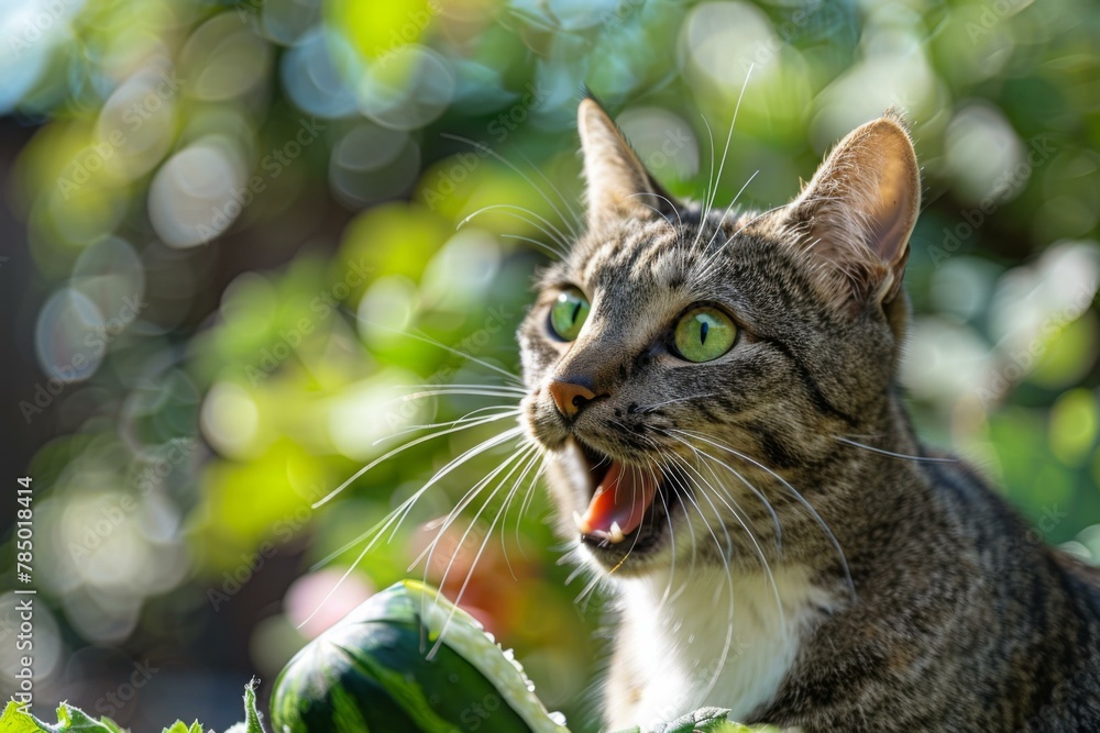 Aufkleber a cat sitting in the sun with its mouth open. generative ai.