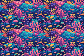A colorful underwater scene with many fish and coral