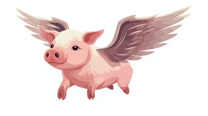 Cute Pig Flying with Wing Cartoon Vector Icon illustration