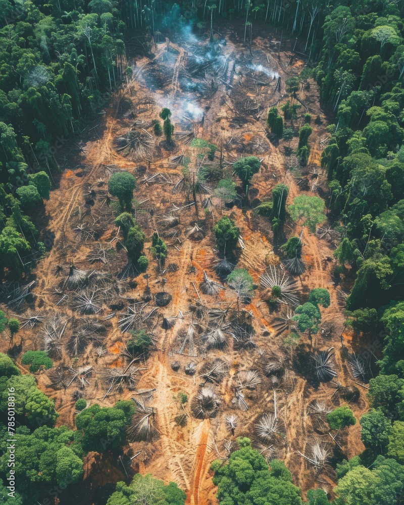 Aufkleber an aerial view of a forest with trees and dirt. generative ai.