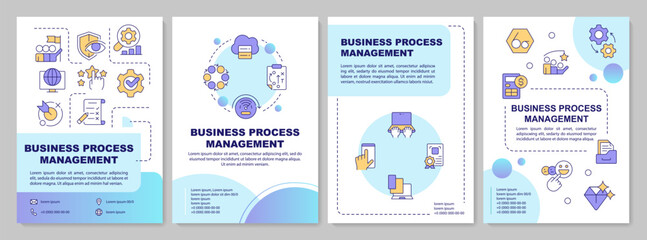 BPM management blue gradient brochure template. Workflow automation. Leaflet design with linear icons. Editable 4 vector layouts for presentation, annual reports. Arial, Myriad Pro-Regular