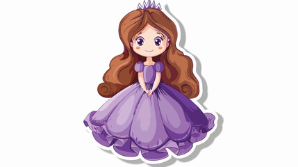 Cute princess in purple dress cartoon character stick