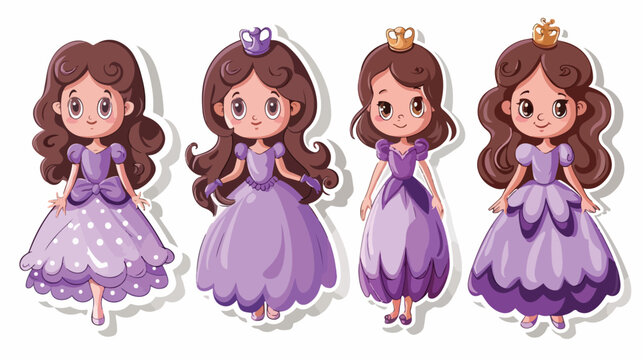 Cute princess in purple dress cartoon character stick