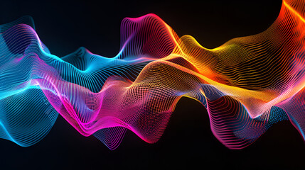 colorful sound wave on black background ,Light Bulb eureka moment with Impactful and inspiring artistic colourful explosion of paint energe ,colorful neon wavy ribbons, spectrum light - obrazy, fototapety, plakaty