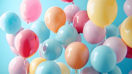 Festive Birthday Celebration Frame with Balloons, Pastel Blue Background with Chaotic Charm