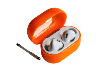 Orange Case With Two Airpods