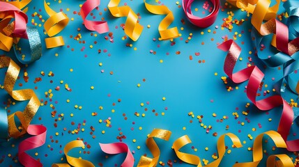 Festive Birthday Celebration Frame with Balloons, Pastel Blue Background with Chaotic Charm