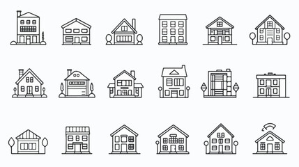 Real estate thin line art icons set. Residential 