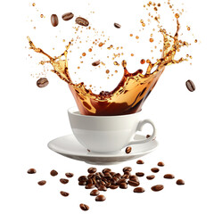 Splash in cup of coffee on transparent background