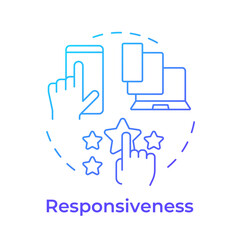 Responsiveness blue gradient concept icon. Software tools, device compatibility. Customer satisfaction. Round shape line illustration. Abstract idea. Graphic design. Easy to use in infographic