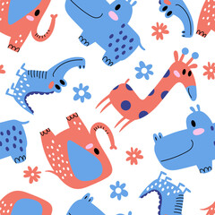 Doodle tropical animals seamless pattern - 785022404
