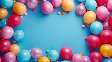 Festive Birthday Celebration Frame with Balloons, Pastel Blue Background with Chaotic Charm