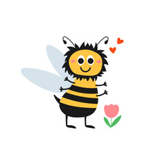 Cute bumblebee with flower illustration - 785022416