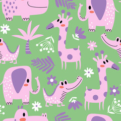 Fototapeta premium Tropical animals kids seamless pattern