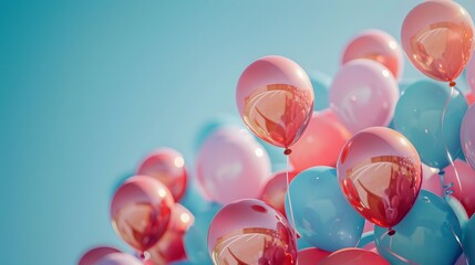 Festive Birthday Celebration Frame with Balloons, Pastel Blue Background with Chaotic Charm