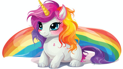 Cute unicorn with a rainbow flag. Vector illustration