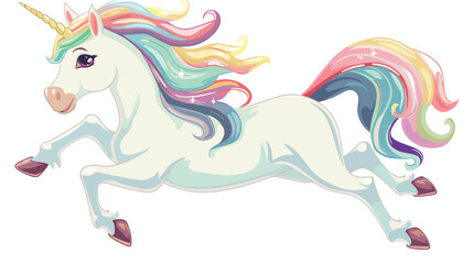 Cute White Unicorn with rainbow hair vector illustration