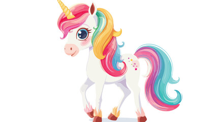 Cute White Unicorn with rainbow hair vector illustration