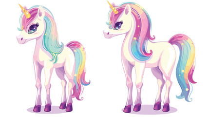 Cute White Unicorn with rainbow hair vector illustration