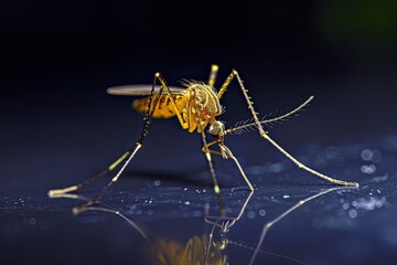 Naklejka premium Mystic portrait of Yellow fever mosquito beside view, full body shot, 