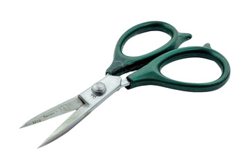 Green Scissors on White Background