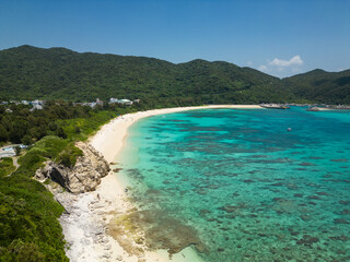 Okinawa, Japan: Aerial view of the Aharen beach in the tropical Tokashiki island in Okinawa in the...