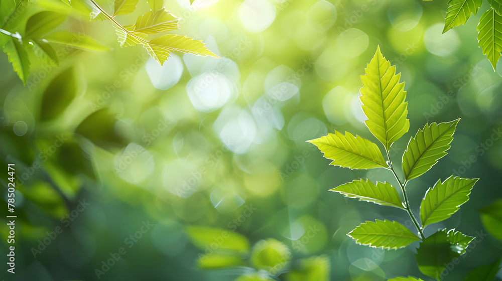 Poster green leaf for nature on blurred background with beautiful bokeh and copy space for text.