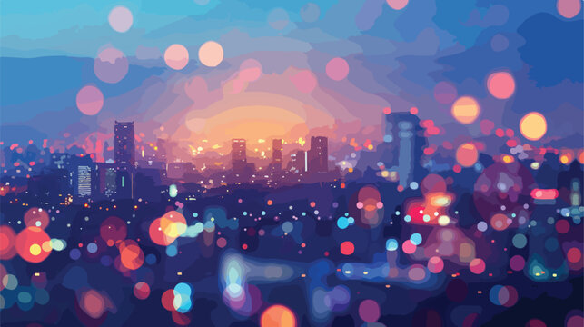 Defocused cityscape at night light background Flat Vector