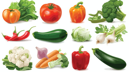 Set of fresh healthy vegetables. Modern flat style 