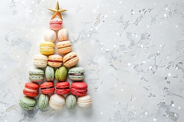 christmas tree made from macaroon, sweet dessert festive bakery