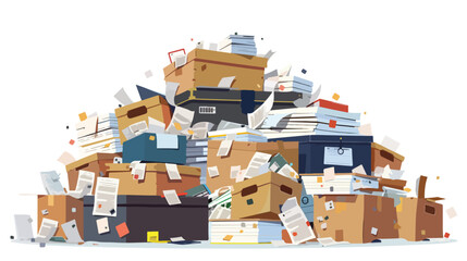 Heap of paper document file folders and cardboard boxes  - obrazy, fototapety, plakaty