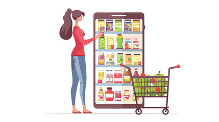 Shopper woman person with cart ordering groceries food