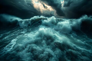 Ocean's Fury: The Dance of Waves and Winds. Concept Ocean, Fury, Dance, Waves, Winds - obrazy, fototapety, plakaty
