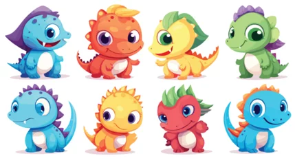 Fotobehang Monster Cute colorful dinosaurs isolated on white background