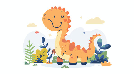 Cute dino character. Smiling dinosaur in kid style Fl