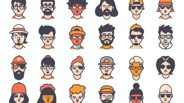 Naklejki Human faces icons thin line set. Hipster characters. flat