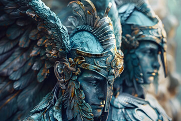 Fototapeta premium Celestial Guardians Defending Against Temptation in Hyper-Detailed Digital