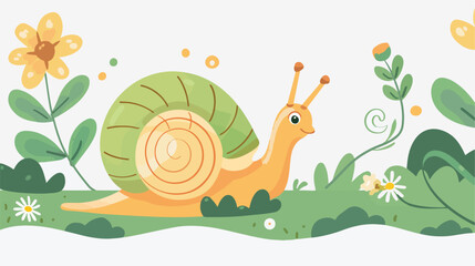 Cute dreamy snail with a flower on a white background