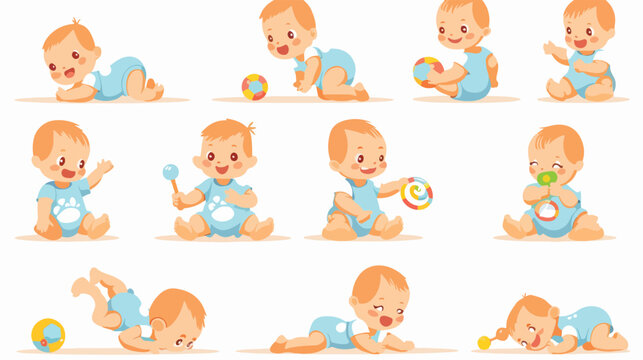 Smiling infant baby children sitting crawling wearing