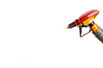Yellow and Red Gas Pump on White Background - obrazy, fototapety, plakaty