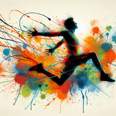 silhouette of runner in colorful background - 785028807