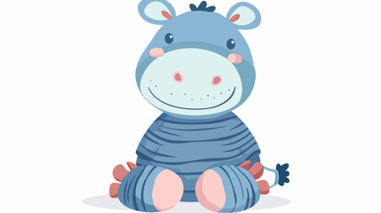 Cute hippopotamus sock toy on white background Flat Vector