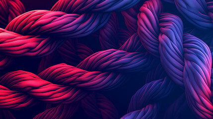 A close up of a purple and red rope with a blue background - obrazy, fototapety, plakaty