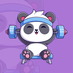 Cute panda sits and lifts weights