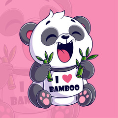 Cute panda sitting while eating bamboo