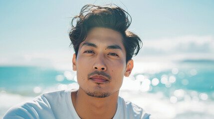 海にたたずむ爽やかな若い男性 Young handsome man in beach