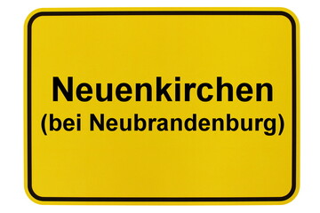 Illustration eines Ortsschildes der Gemeinde Neuenkirchen bei Neubrandenburg in...