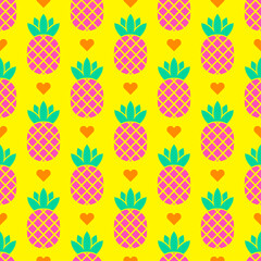 Geometric pineapple and heart seamless pattern background.