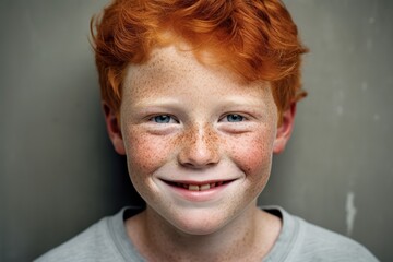 
A portrait of a boy with a bunch of freckles on his cheeks, smiling at the camera. He is of Caucasian nationality, around 6 years old - Powered by Adobe